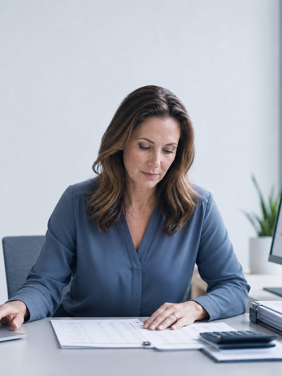 An EZ Button bookkeeper reconciling financial records for a business in Irvine, California