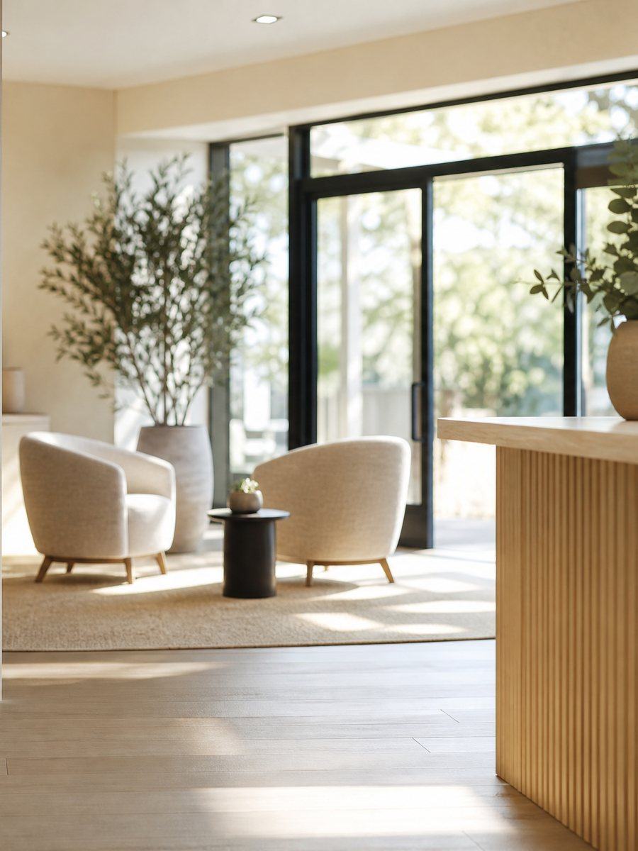 A welcoming office reception and lounge where EZ Button meets Orange County clients