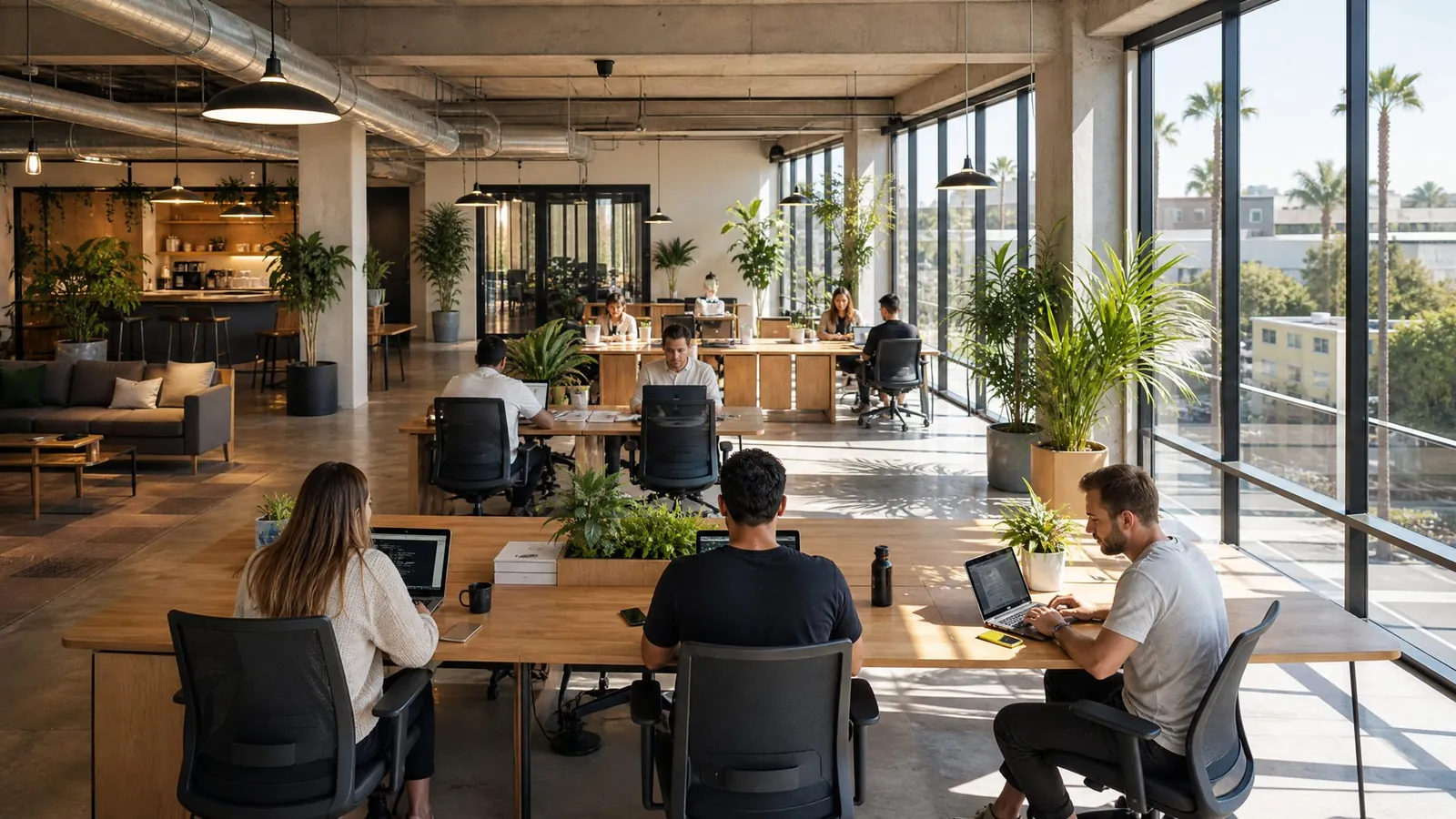 An organized modern co-working space in Irvine, California, served by EZ Button